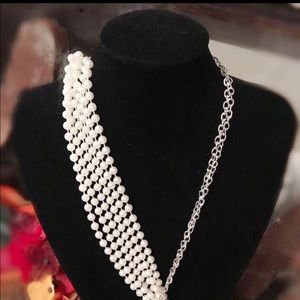 Handmade by me- faux pearl/silver chain necklace